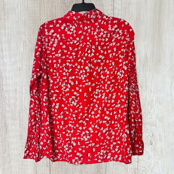 Banana Republic Red Floral Women’s Button Up Blouse Size Large Valentine Top EUC - Picture 6 of 6